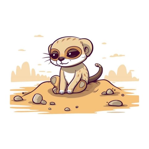 Cute meerkat sitting on the sand. Vector illustration.