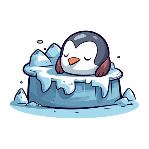 Cute penguin on ice floe. Vector clip art.