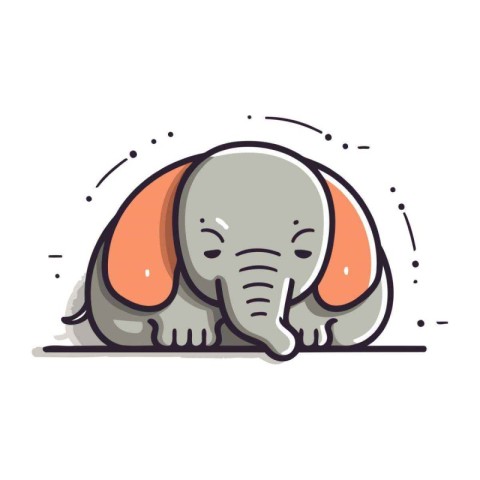 Cute elephant sleeping on the floor. Vector illustration in line