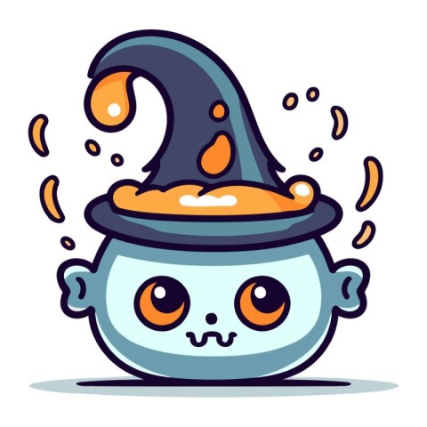 Cute kawaii boy in witch hat. Vector illustration.