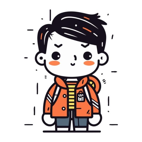 Cute little boy with backpack. Vector illustration in cartoon st