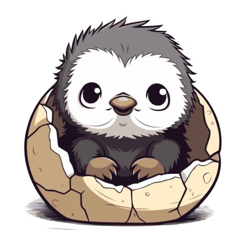 Cute hedgehog peeking out of an egg. Vector illustration.