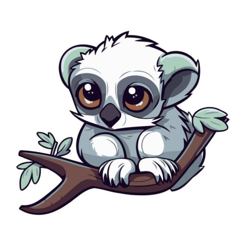 Cute cartoon koala sitting on a branch. Vector illustration.