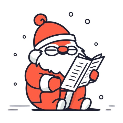 Santa Claus reading a newspaper. Vector illustration in line art