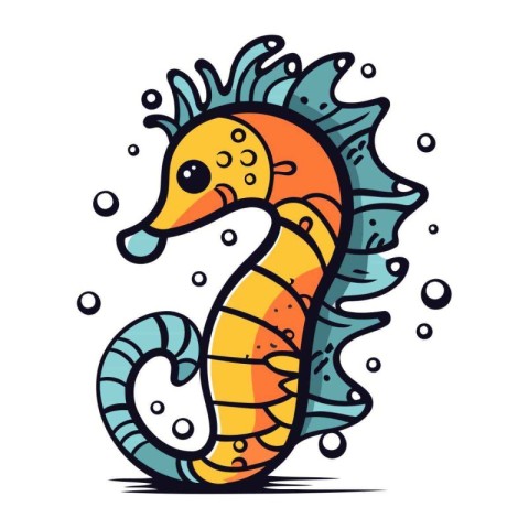 Seahorse. Cute cartoon sea animal. Vector illustration.