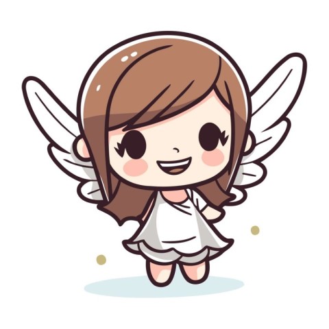 Cute little angel girl cartoon vector illustration. Cute little