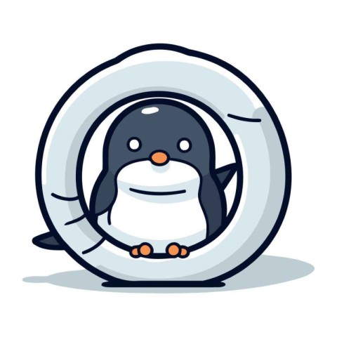 Penguin inside the ring. Cute cartoon vector illustration.