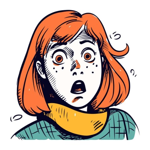 Scared woman. Vector illustration of a girl with red hair.