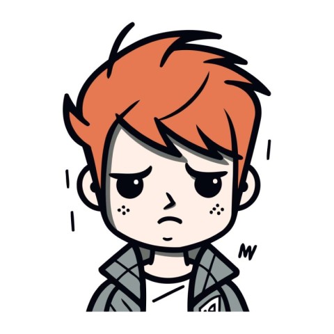 Angry Red Haired Boy Cartoon Character Vector Illustration on Wh