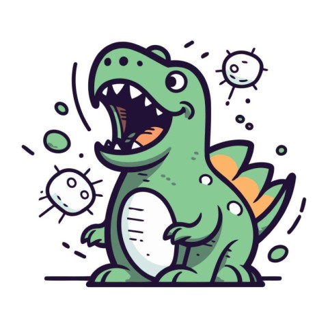 Funny cartoon dinosaur. Vector illustration in doodle style.