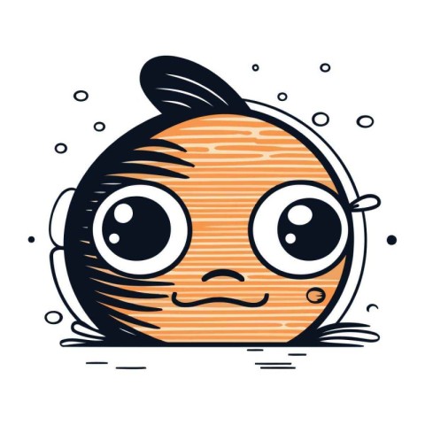 Cute fish with sad face. Vector illustration on white background