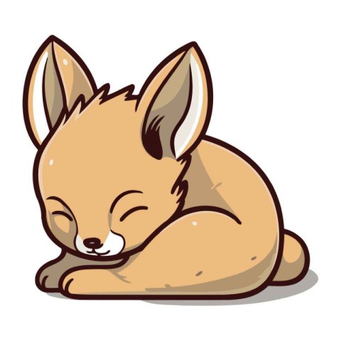 Illustration of a Cute Little Fox Sleeping on a White Background