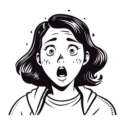 Surprised woman. Vector illustration in black and white style.