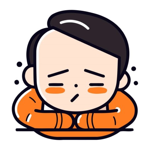 Illustration of a sad man sitting down. Vector line icon.