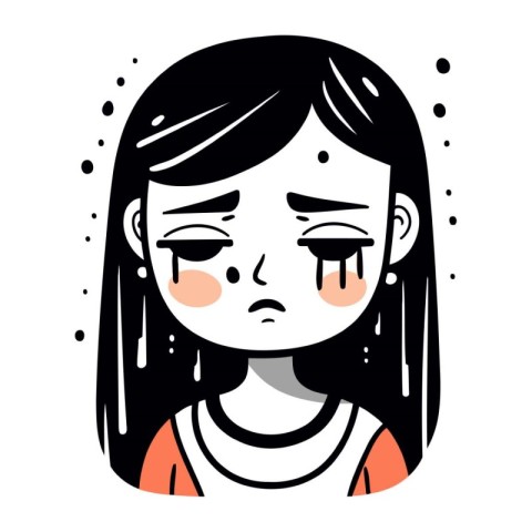 Crying girl with tears on her face. Vector illustration in flat