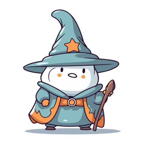 snowman with a magic wand in a hat and a cloak