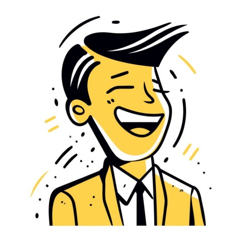 Vector illustration of a happy businessman in yellow suit. Busin