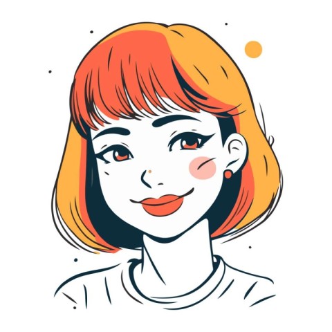 Portrait of a beautiful young woman with red hair. Vector illust