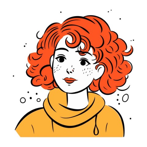 Vector illustration of a beautiful red haired girl in a yellow s