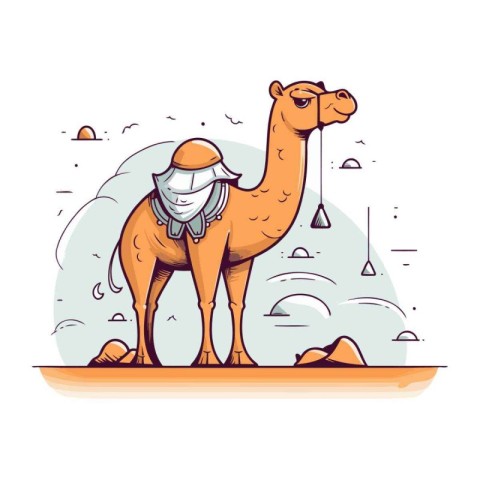 Camel in the desert. Vector illustration in a flat style.