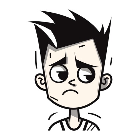 Angry boy cartoon vector illustration. Emotion expression. Sad b