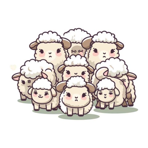 Sheep family. Cute cartoon sheeps. Vector illustration.