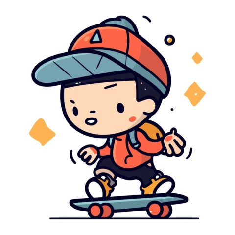 Cartoon boy riding skateboard. Vector illustration in flat style