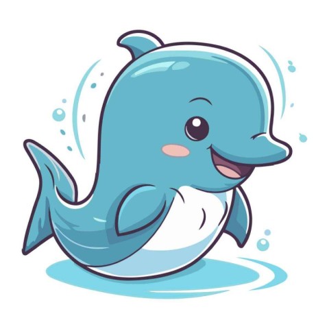 Cute Blue Dolphin Cartoon Mascot Character Vector Illustration.