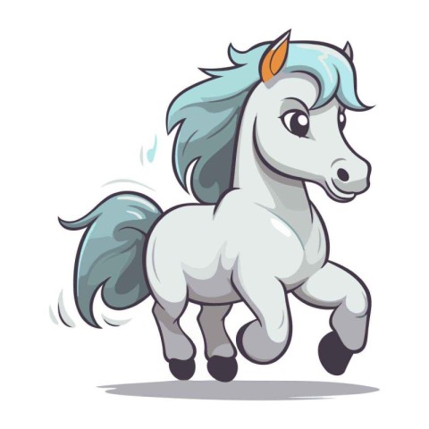 Cute cartoon white pony isolated on white background. Vector ill