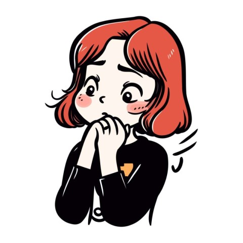 Illustration of a young woman with red hair in a thoughtful pose