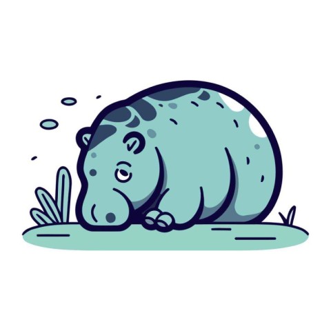 Hippopotamus sleeping in the grass. Cartoon vector illustration.