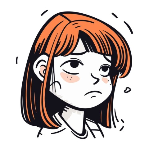 Vector illustration of a girl with a sad expression on her face.