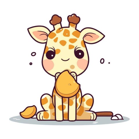 Cute giraffe sitting and smiling. Cute cartoon character. Vector