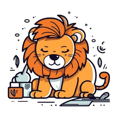 Cute cartoon lion. Vector illustration in doodle style.