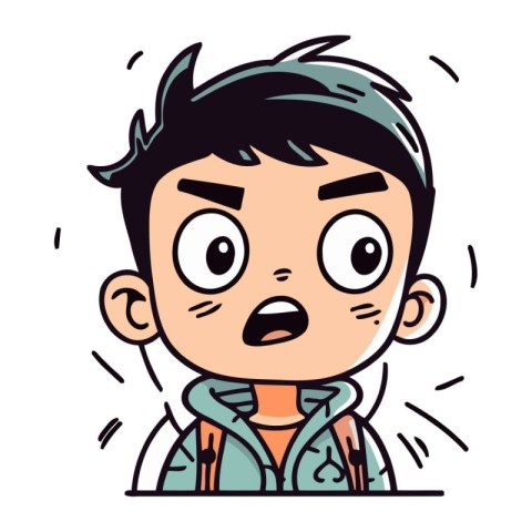 Cute boy with surprised expression. Vector illustration in carto