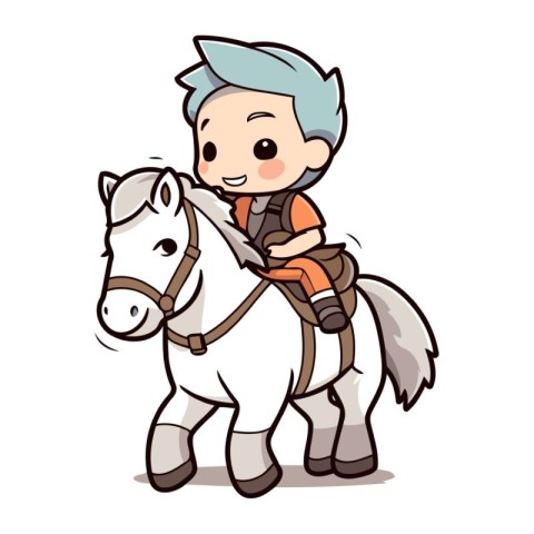 Boy riding a horse on a white background. Vector cartoon illustr