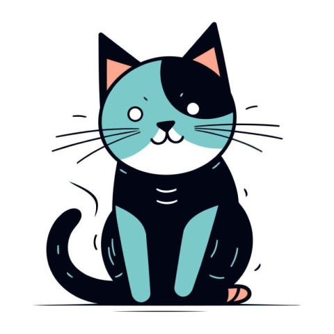 Cute cartoon cat sitting on a white background. Vector illustrat