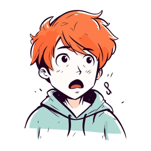 Vector illustration of a boy with red hair and a surprised face.