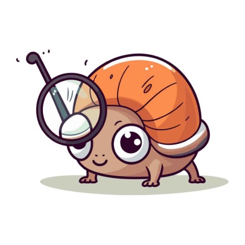 Cute snail with magnifying glass. Vector illustration in cartoon