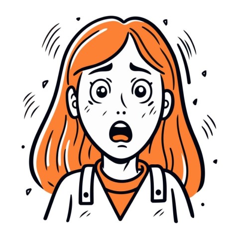 Scared woman with red hair. Vector illustration in doodle style.