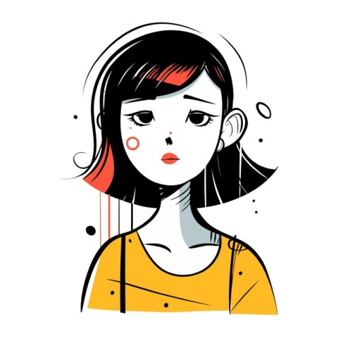 Vector illustration of a beautiful girl in a yellow T shirt.