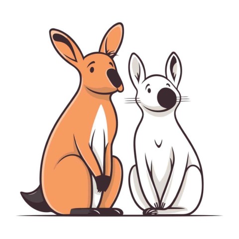 Cute kangaroo and rabbit. cartoon vector illustration isolated o