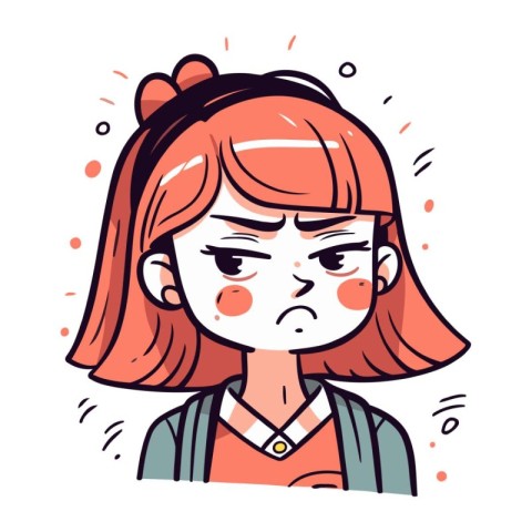 Crying little girl. Vector illustration in doodle style.