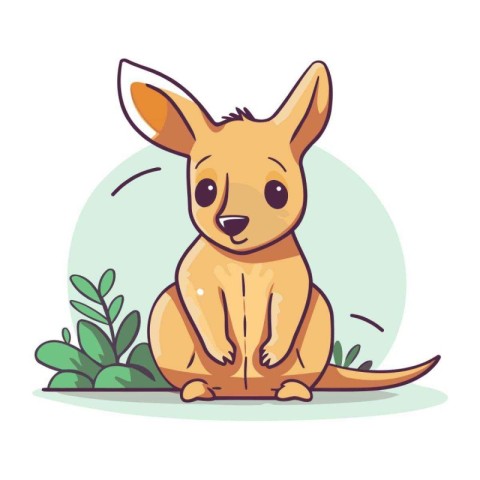 Cute kangaroo sitting on the grass. Vector illustration.