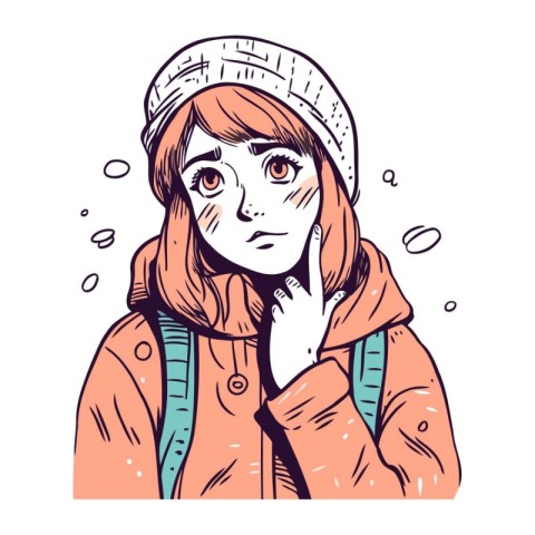 Cute girl in winter clothes. Vector illustration in sketch style