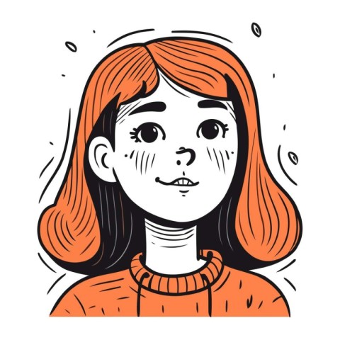 Girl with sad expression. Vector illustration in doodle style.