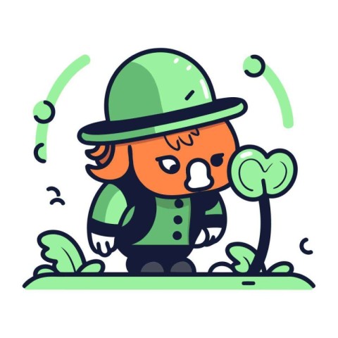 Vector illustration of a cute cartoon detective in green hat and