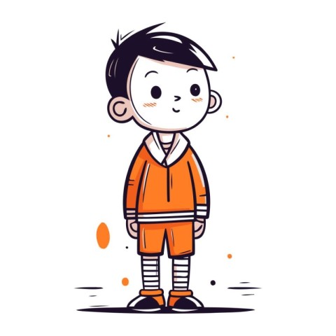 Vector illustration of a little boy in orange clothes standing a