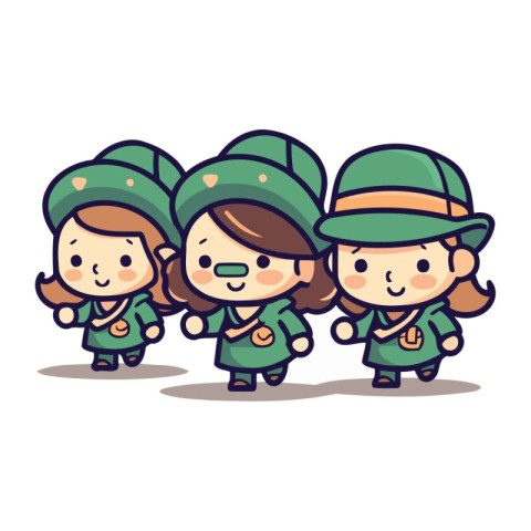 Cute kids wearing scout costume. Vector illustration in cartoon