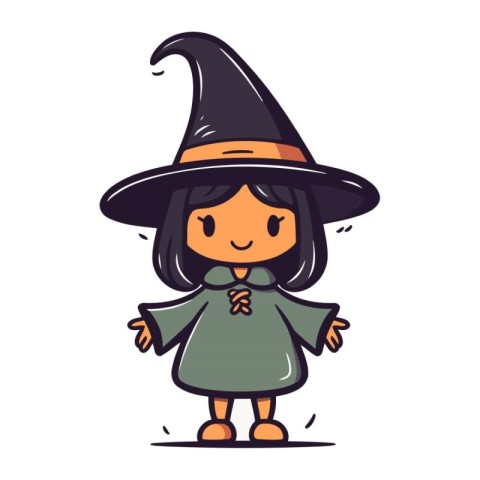 Cute little girl dressed as a witch. Vector illustration in cart